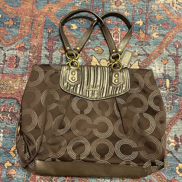 Coach Brown Bronze Logo Pattern Shoulder Bag - Picture 1 of 8